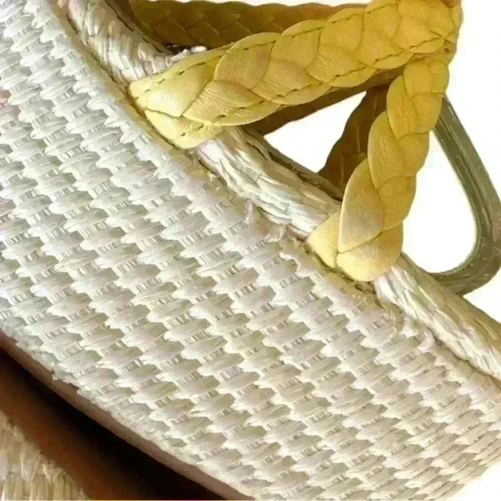 Antonio Melani Yellow Braided Leather Stacked Wedge Sandals 9.5